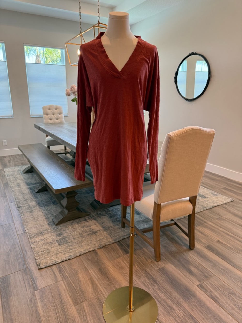 Bobi Los Angeles - Long Sleeve V-Neck Dress in Rust color. Worn only once!